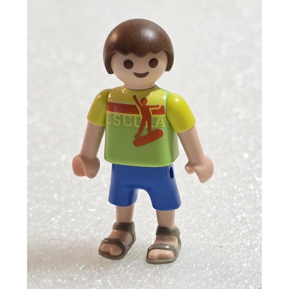 Playmobil Boy Green T-Shirt Surfer Surfboard Blue Shorts 2010 Mini Figure 2"